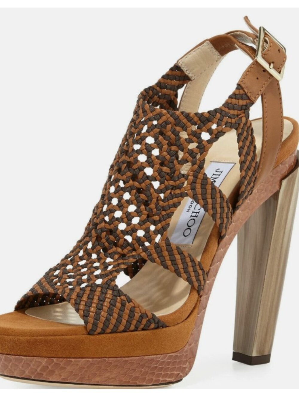 NEW Jimmy Choo Taytum 130mm Braided Brown Leather Platform Sandals Shoes SIZE 37